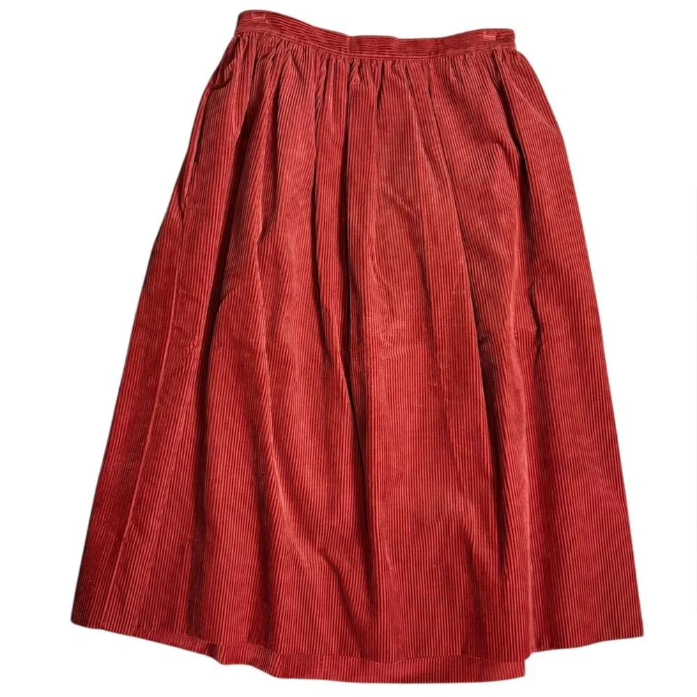 Vintage Laura Ashley Corduroy Skirt Vest Set Brick Red 10 - Picture 5 of 11